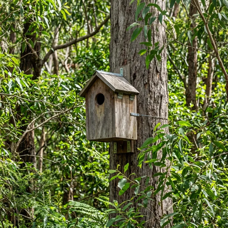 Animal nesting box installed as a humane alternative to a Maryknoll roof cavity