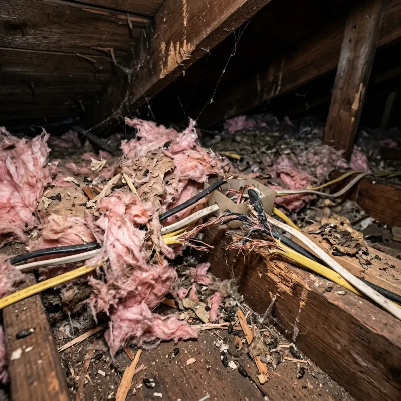 Contaminated ceiling insulation being assessed in a Maryknoll roof space